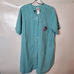 Disney Mickey Mouse Night Shirt Button Short Sleeved